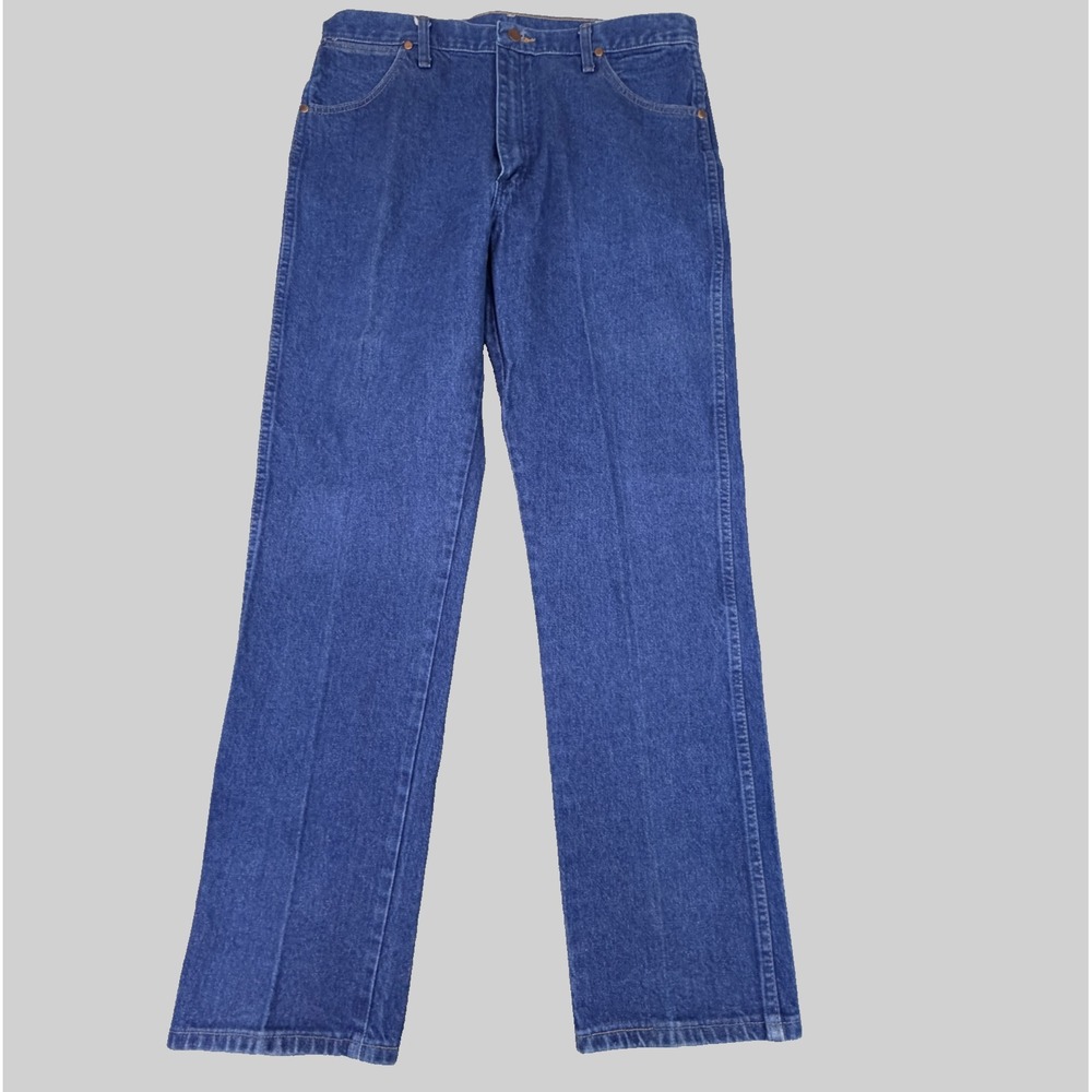 Wrangler Jeans Mens Sz 38x34 Blue Denim (Actual Sz 37X32) Thrashed Bootcut - Picture 3 of 11
